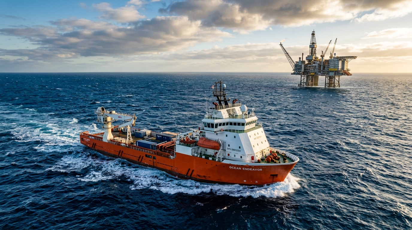 Offshore supply vessel approaching an oil platform